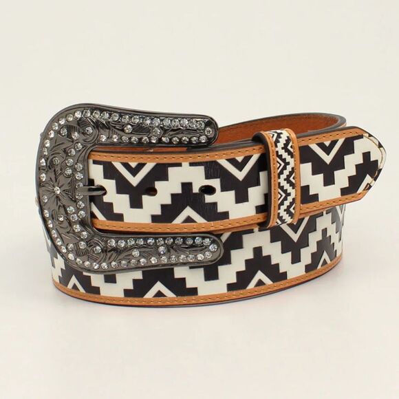 Angel Ranch Western Zig Zag Leather Belt Rhinestone Buckle Women’s L NEW